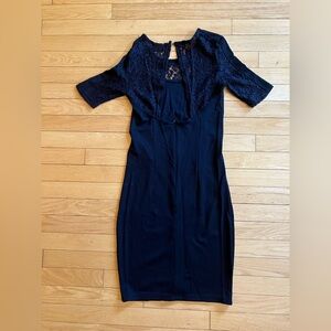 VILA Black Sheath Dress 3/4 Sleeve Collar Cocktail